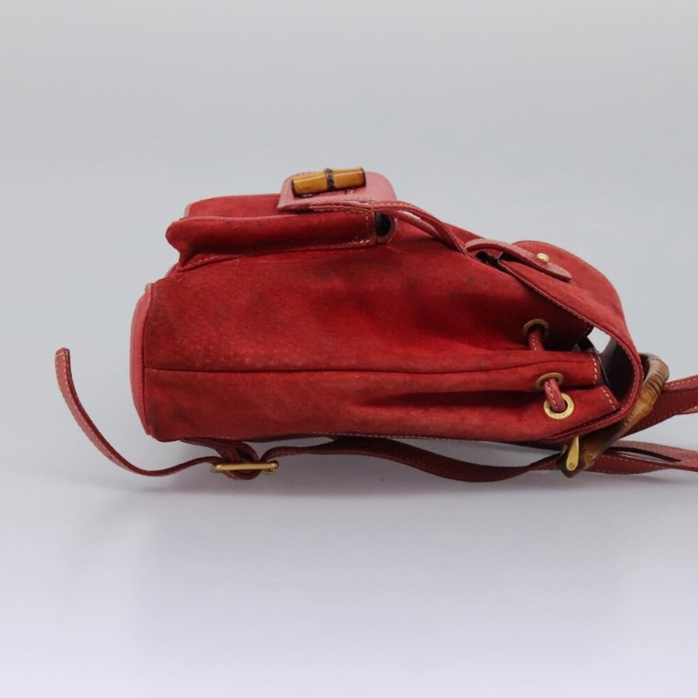 GUCCI Bamboo Backpack Suede Leather Red Gold - Picture 5 of 16